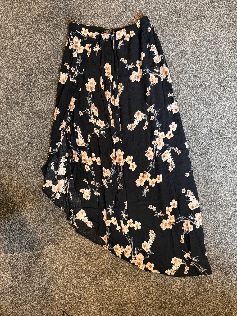 American Eagle Outfitters Black Floral Asymmetrical Maxi Skirt